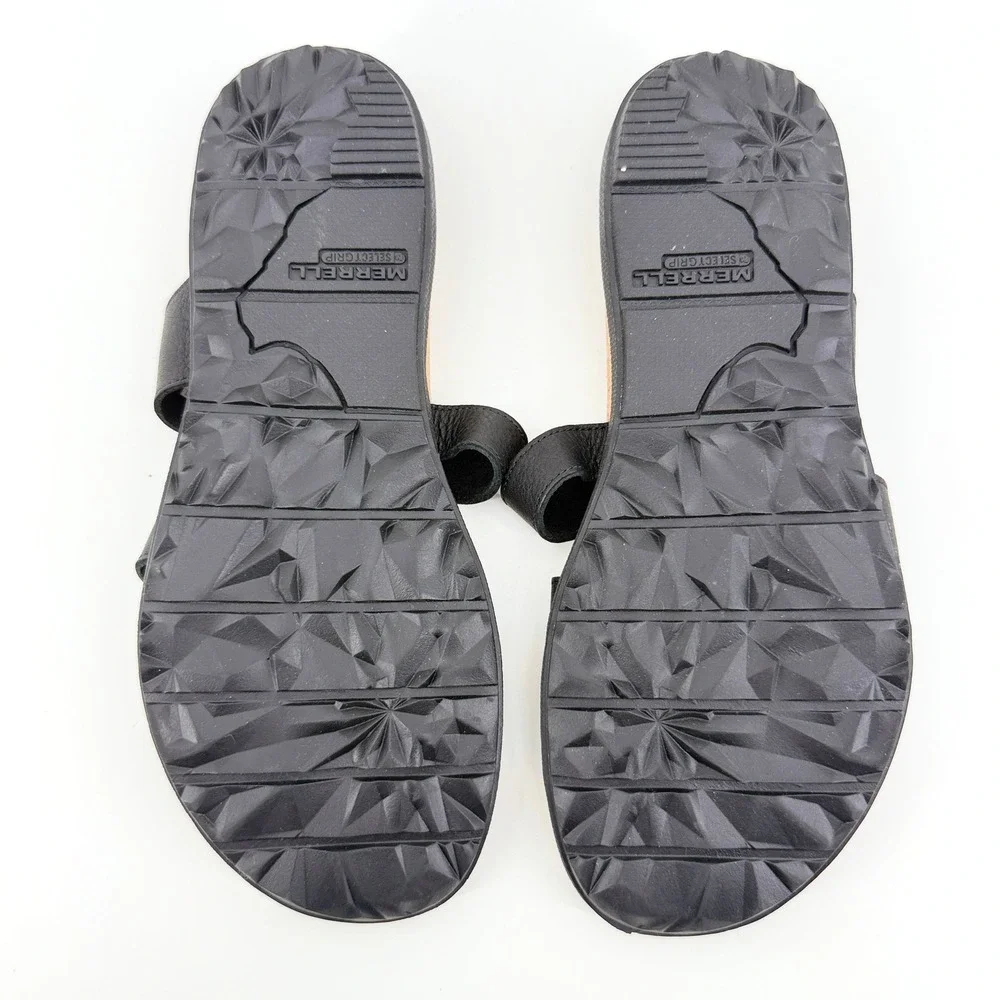 Merrell Dark Malbec Slide Sandals 9 Black Leather Cork Footbed Womens Comfort
